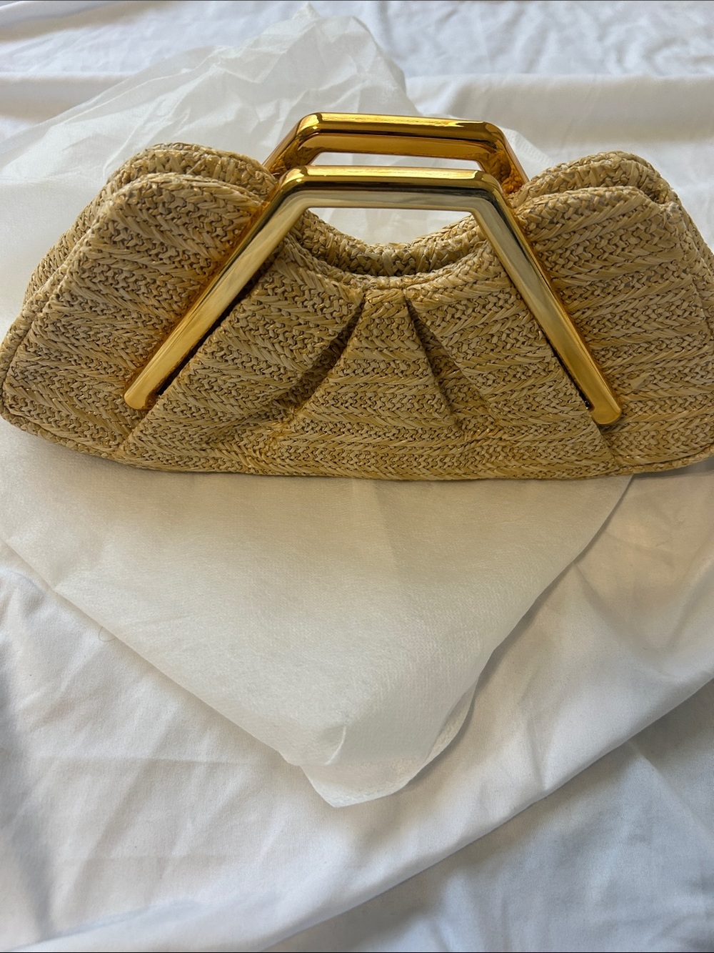 Woven Straw clutch purse  with Gold Accent